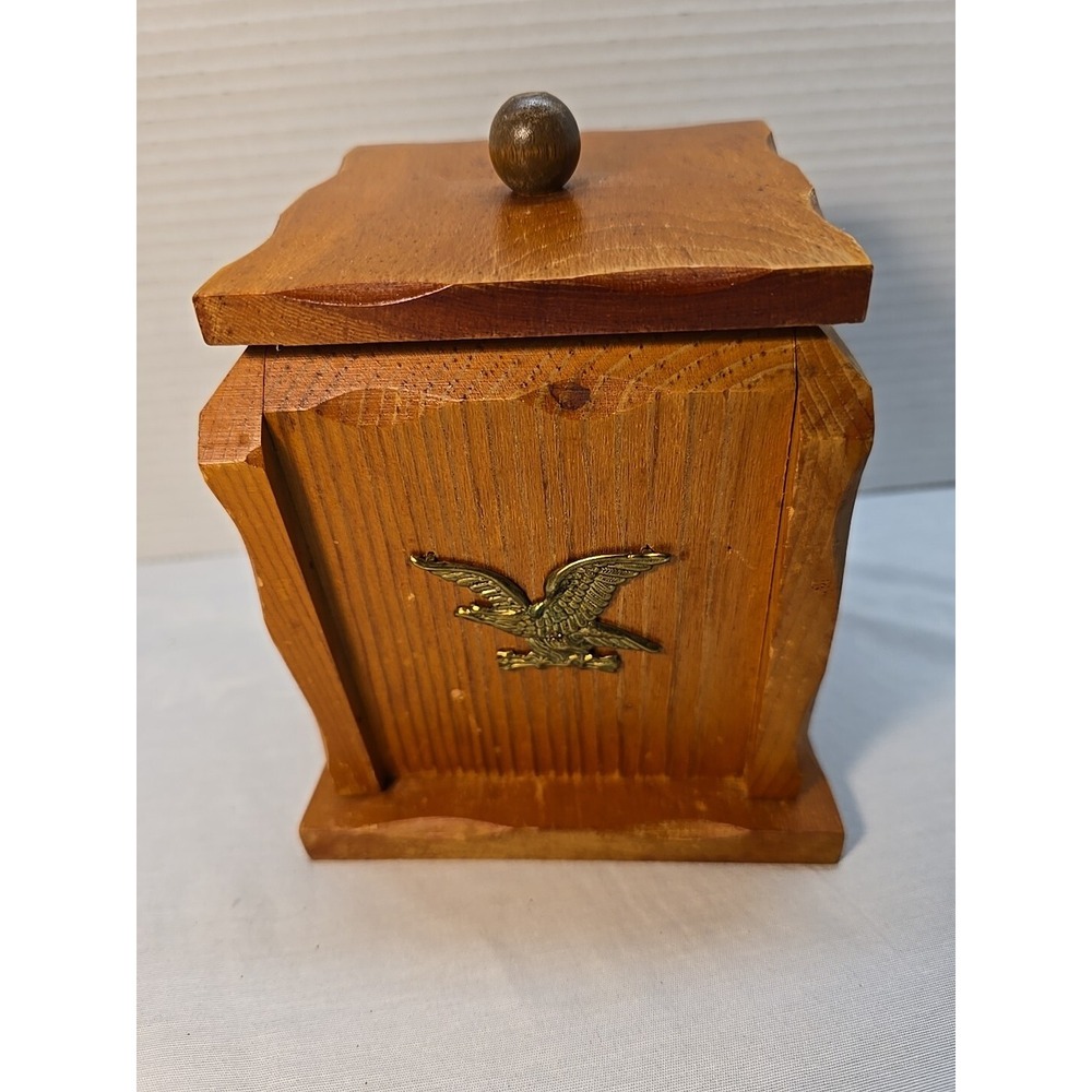 Vintage Mid Century Patriotic Eagle Wooden Kitchen Canister 6" x 5.5" Grannycore
